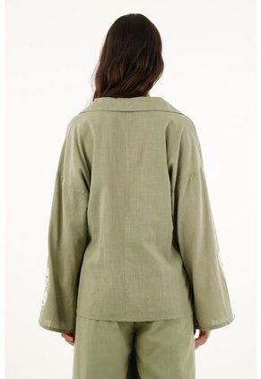 Camisa Verde Manga Larga Acampanada Para Mujer