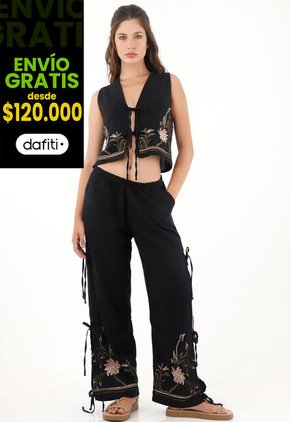 Topmark Pantalón Con Aberturas Y Diseño Floral Negro Para Mujer