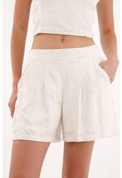 Topmark Short Con Tela Bordada En Delantero Crudo Para Mujer