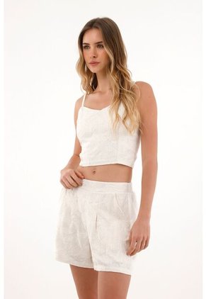 Topmark Short Con Tela Bordada En Delantero Crudo Para Mujer