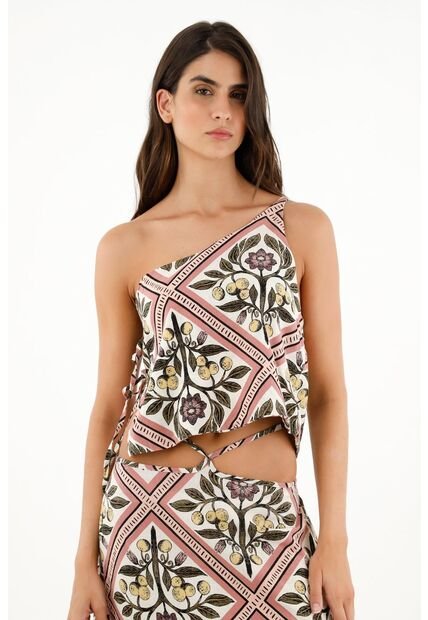 Topmark Camisa Estampada De Cuello Clásico Tipo Crop Para Mujer