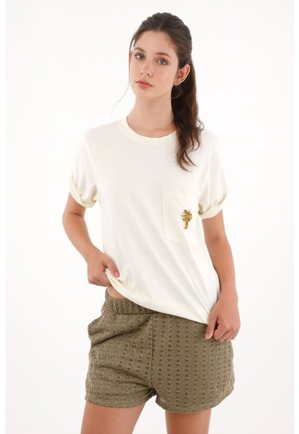 Topmark Camiseta En 100% Algodón Con Bolsillo Crudo Para Mujer