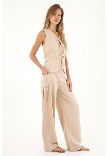 Topmark Pantalón Wide Leg Crudo Con Caída Natural Para Mujer