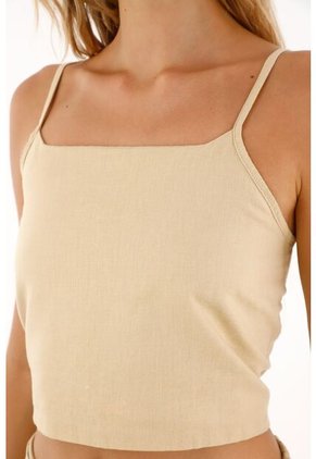 Topmark Camisa Crop De Tiras Crudo Con Textura Ligera Para Mujer