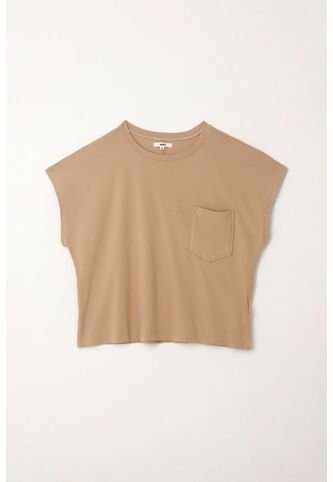 Topmark Camiseta Manga Corta Con Bolsillo Crudo Con Cuello Marcado Para Mujer topmark