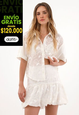 Topmark Falda Corta Bordada En Delantero Crudo Para Mujer topmark