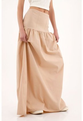 Topmark Falda Larga Café Con Pretina En Rib Para Mujer