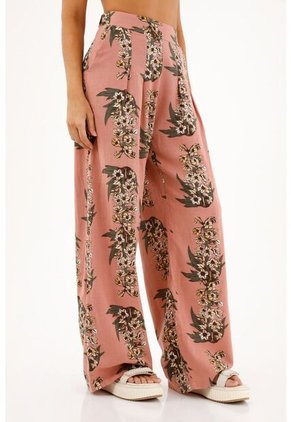 Topmark Pantalón Rosado Tiro Alto Con Estampado De Flores Para Mujer