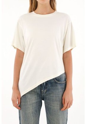 Topmark Camiseta Con Ruedo Asimétrico Crudo De Ajuste Cómodo Para Mujer