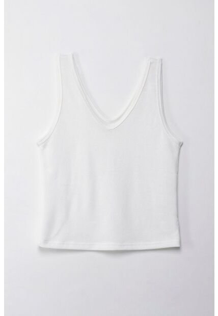 Topmark Camiseta Básica Manga Sisa Crudo Con Detalle Frontal Para Mujer