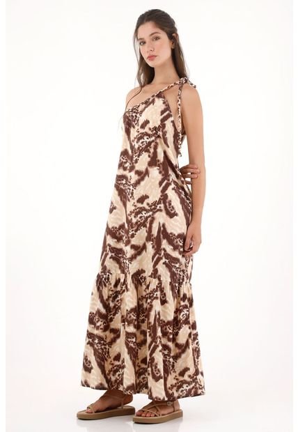 Vestido Largo One Shoulder Estampado Para Mujer