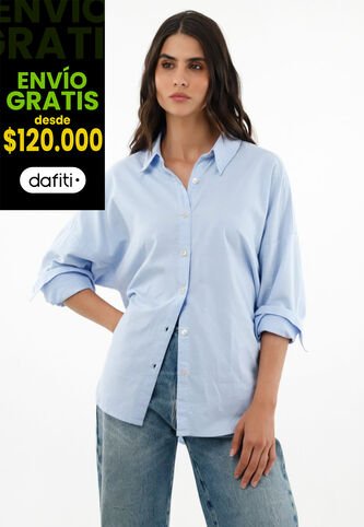 Camisa Clásica Azul Para Mujer topmark