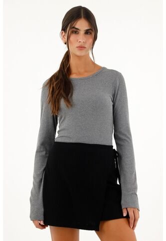 Topmark Camiseta Gris Manga Larga En Rib Para Mujer topmark