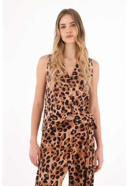 Topmark Chaleco Con Cortes Decorativos De Animal Print Para Mujer