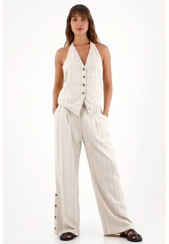 Topmark Pantalón Wide Leg A Rayas Gris Para Mujer topmark