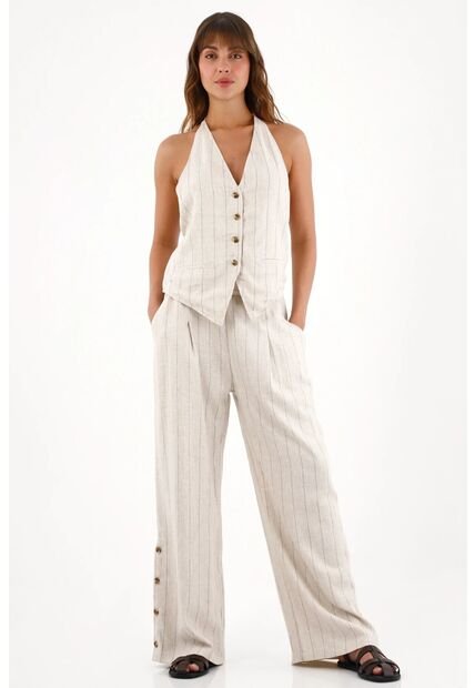 Topmark Pantalón Wide Leg A Rayas Gris Para Mujer