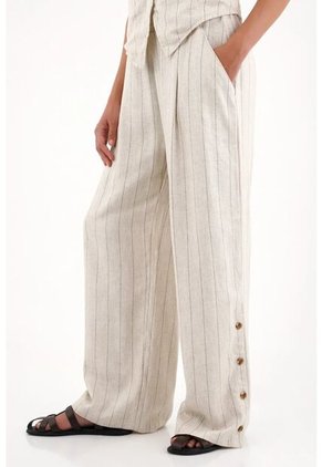 Topmark Pantalón Wide Leg A Rayas Gris Para Mujer