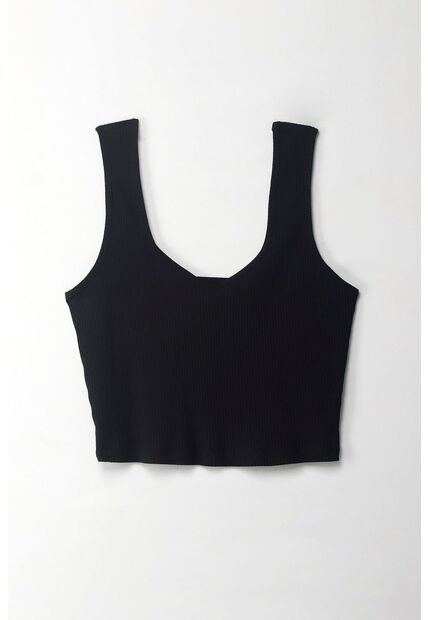 Topmark Camiseta Crop En Rib Negra Para Mujer