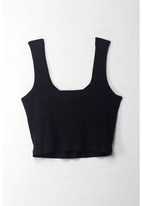 Topmark Camiseta Crop En Rib Negra Para Mujer