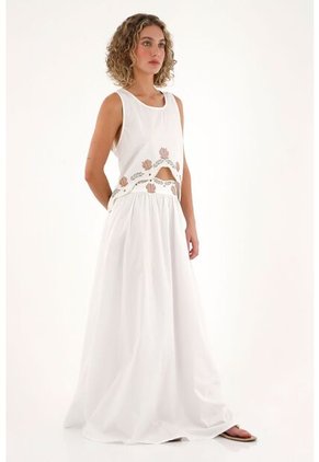 Topmark Falda Larga Con Flores En Pretina Crudo Para Mujer