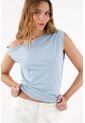 Topmark Tshirt Para Mujer En Algodón Azul Cielo Fit Relajado Con Escote Asimétrico de topmark