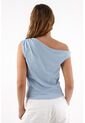 Topmark Tshirt Para Mujer En Algodón Azul Cielo Fit Relajado Con Escote Asimétrico de topmark