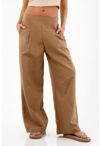 Topmark Pantalón Wide Leg Con Pretina Elástica Café Para Mujer topmark