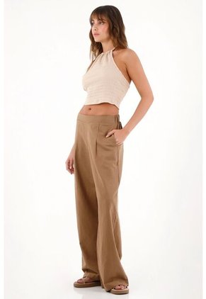 Topmark Pantalón Wide Leg Con Pretina Elástica Café Para Mujer