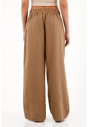 Topmark Pantalón Wide Leg Con Pretina Elástica Café Para Mujer