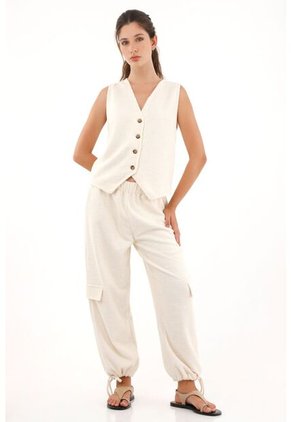 Chaleco Tejido Tipo Tweed Crudo Para Mujer