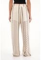 Pantalón Recto Tejido Con Líneas En Contraste Crudo Para Mujer de topmark