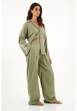 Camisa Verde Manga Larga Acampanada Para Mujer