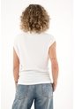 Topmark Camiseta De Cuello Bandeja Con Textura A Rayas Crudo Para Mujer de topmark