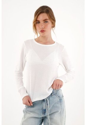 Topmark Camiseta Blanca Cuello Redondo Con Textura Para Mujer