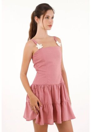 Vestido Corto Con Flores Tejidas Rosado Para Mujer