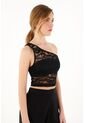 Topmark Crop Top Negro Tejido De Un Solo Hombro Para Mujer de topmark