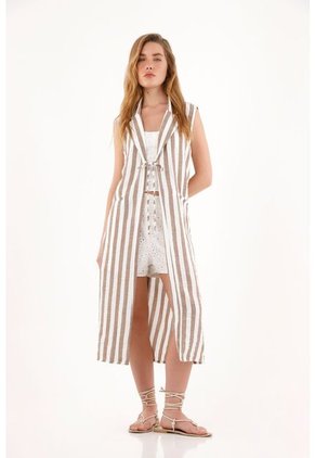 Topmark Kimono Manga Sisa Con Estampado De Rayas Para Mujer