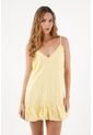 Topmark Vestido Corto Para Mujer De Poliéster Amarillo Fit Relajado Con Volante Fruncido de topmark