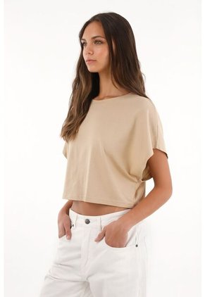 Topmark Camiseta Crop Amplia Café Para Mujer