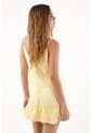 Topmark Vestido Corto Para Mujer De Poliéster Amarillo Fit Relajado Con Volante Fruncido de topmark