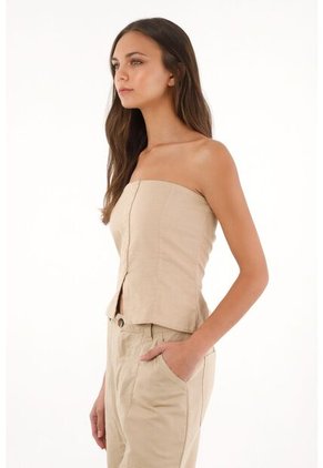 Topmark Camisa Strapless Con Cortes Café Para Mujer