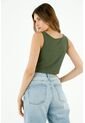 Camiseta De Mujer, Silueta Ajustada Crop, Perilla Corta De Broches, Cuello Redondo, Manga Sisa, En Rib. Color: Verde de topmark
