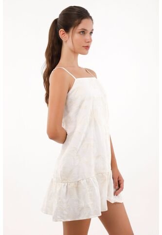 Vestido Corto En Tela Bordada Crudo Para Mujer topmark