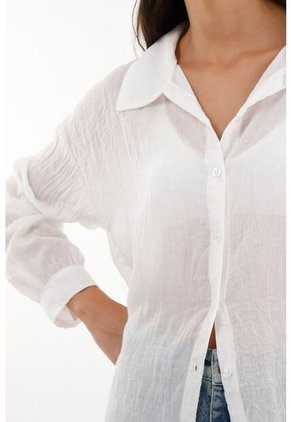 Kimono Blanco Manga Larga Con Aberturas Para Mujer