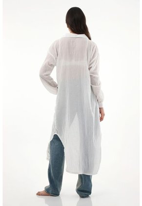 Kimono Blanco Manga Larga Con Aberturas Para Mujer