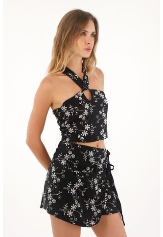 Topmark Camisa Crop Bordada Con Diseño De Flores Para Mujer topmark