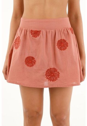 Falda Corta Rosada Con Flores Bordadas Para Mujer