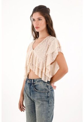 Topmark Camisa Con Boleros Y Transparencia Crudo Para Mujer