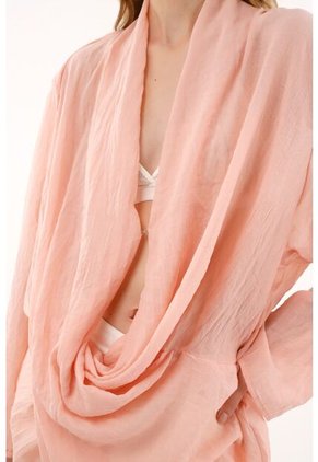 Topmark Camisa Larga Con Escote En V Rosada Para Mujer