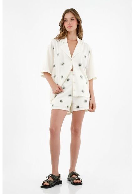 Topmark Camisa Crudo Con Mini Bordados Para Mujer